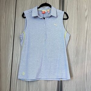 Puma Sky Blue Sleeveless Polo with Yellow Trim